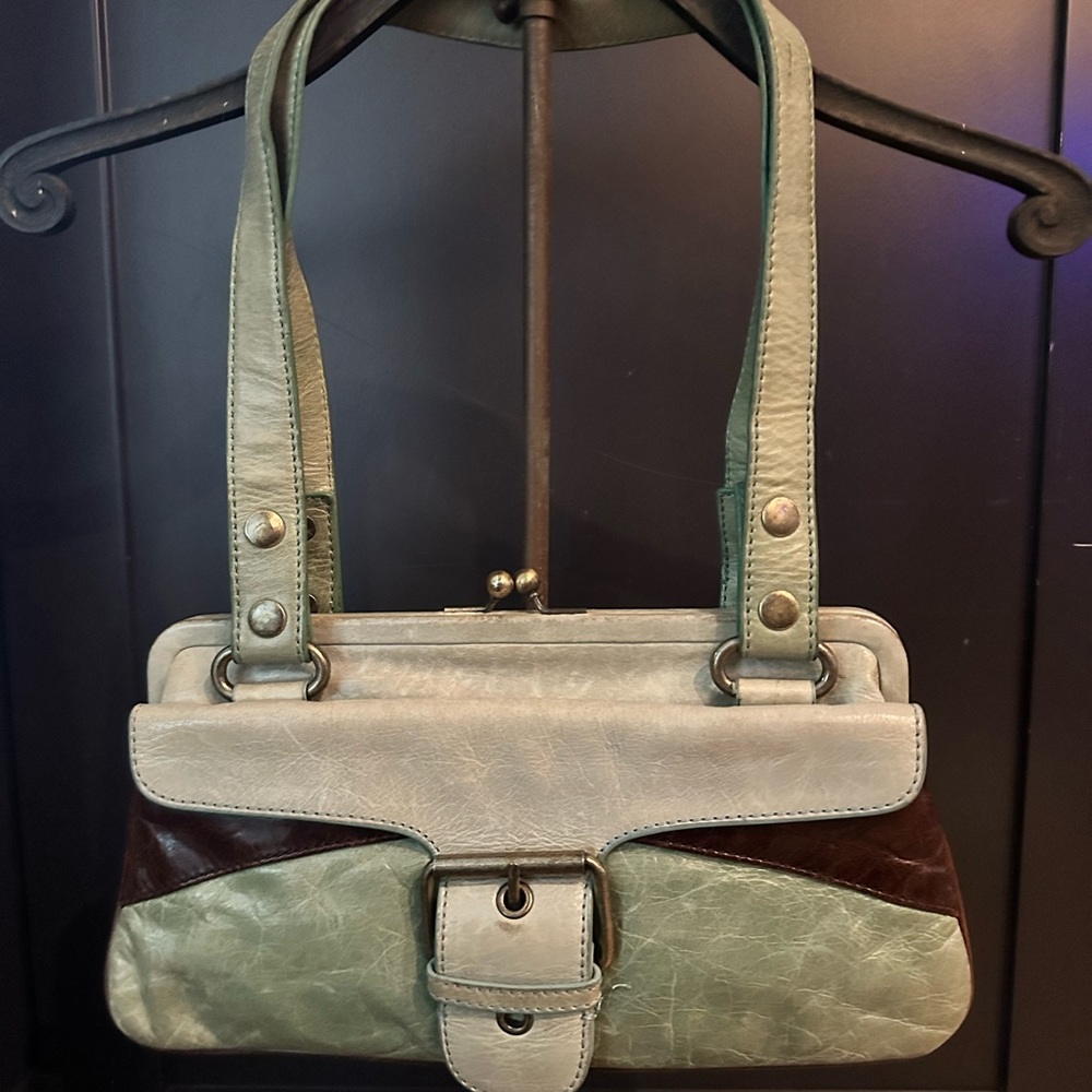 Y2K Small Vintage Handbag- mint green and brown, like new condition inside.
